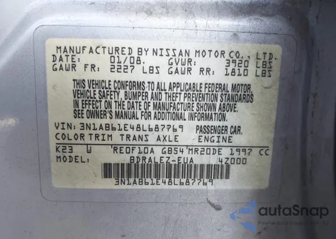 2008 Nissan Sentra 2.0S из США, поврежденный, VIN 3N1AB61E48L687769